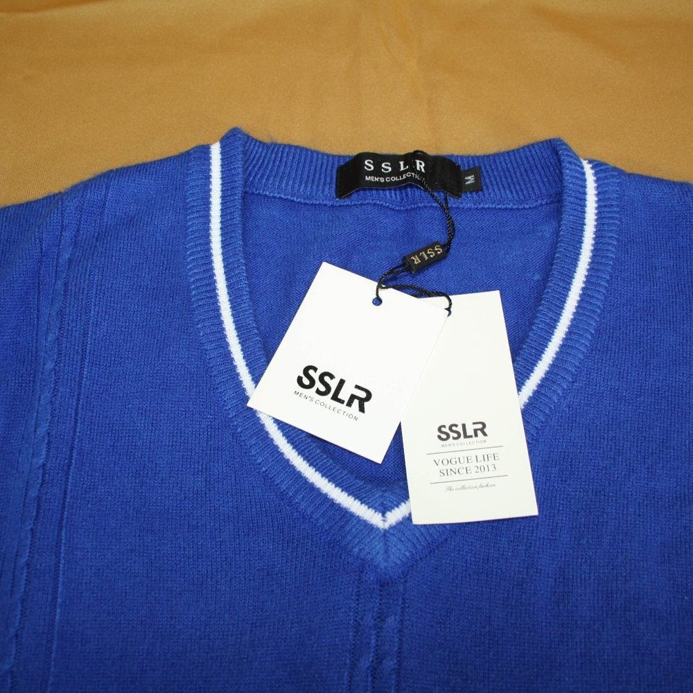 Men's Blue Knit Sweater Vest Pullover Medium Tall